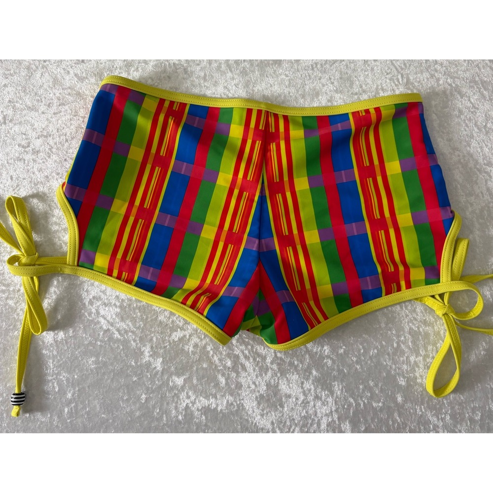 Goldie by VIP Rainbow Plaid V-Front‎ Swim Shorts Yellow Multi XS Surf Sorts - Picture 5 of 6